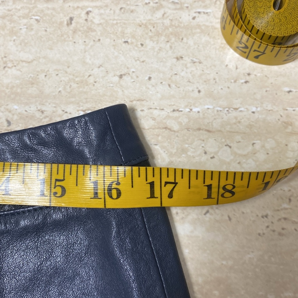 NWT Vince Camuto Genuine Leather Navy Mini Skirt, measurements in photos below. - Picture 4 of 10